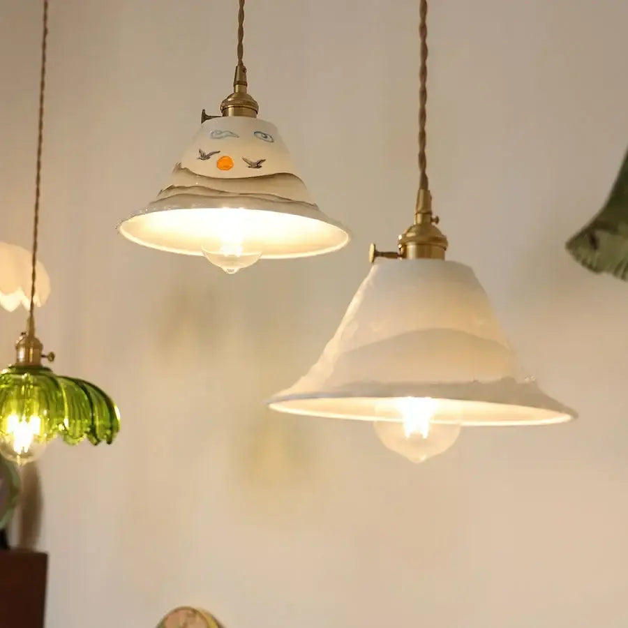 Hand painted white ceramic copper pendant light kitchen fixture