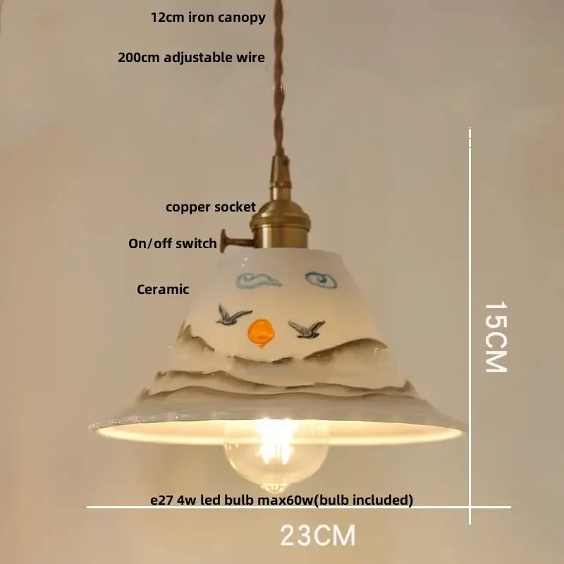 Hand painted white ceramic copper pendant light kitchen fixture