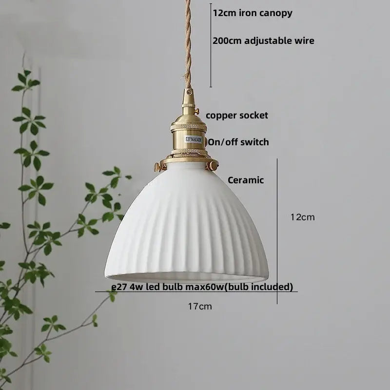 Hand painted white ceramic copper pendant light kitchen fixture