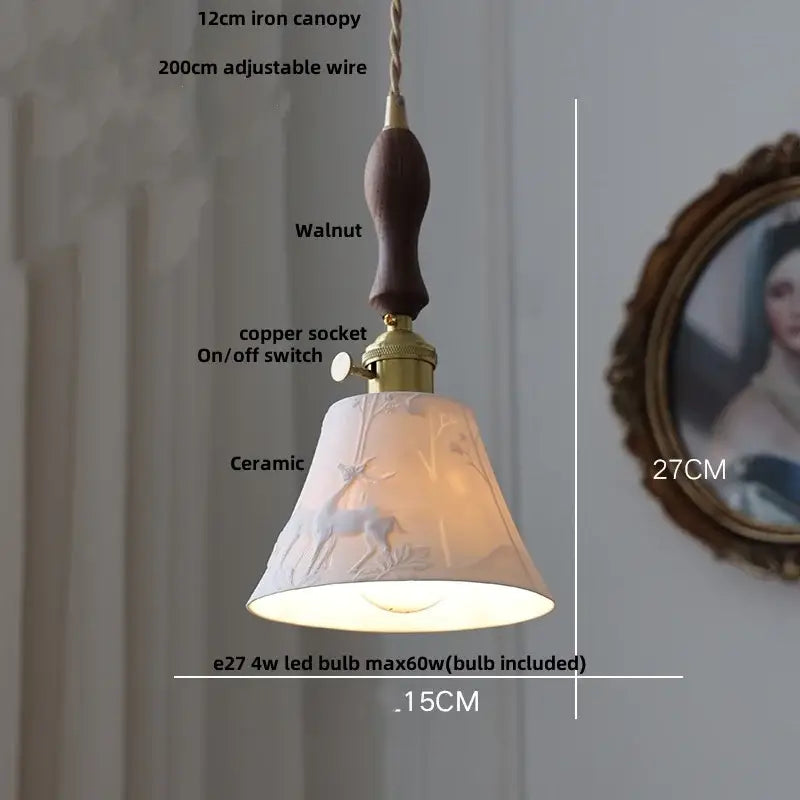Hand painted white ceramic copper pendant light kitchen fixture