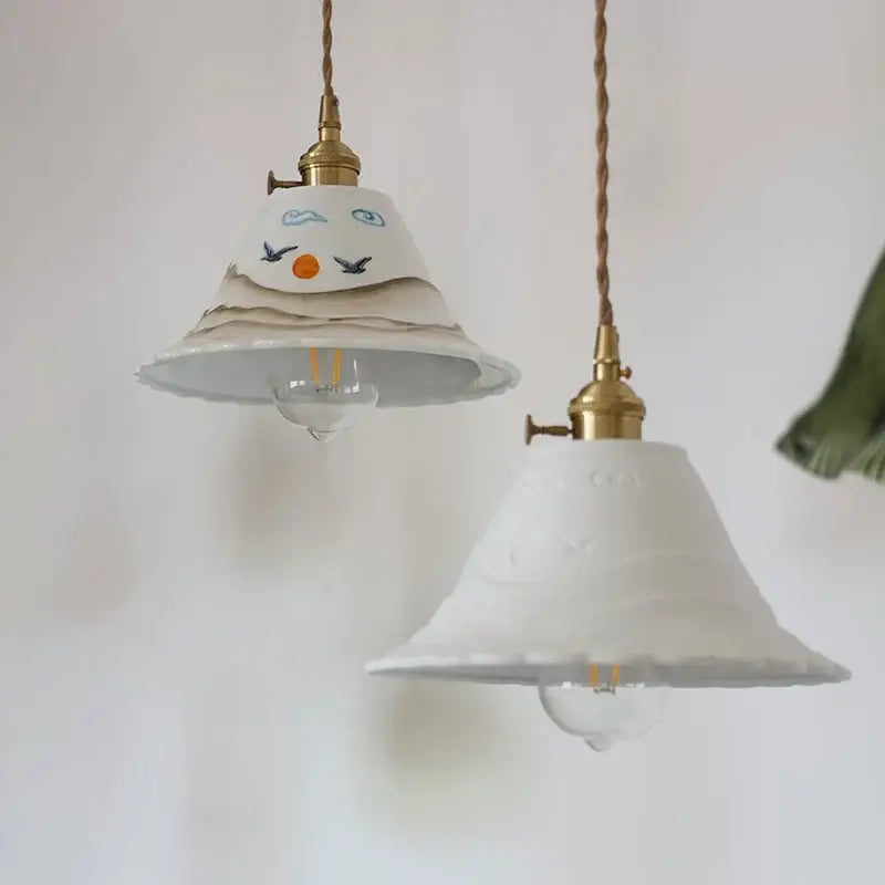 Hand painted white ceramic copper pendant light kitchen fixture