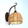Handmade asian rattan dome wall sconce bedroom brown fixture type