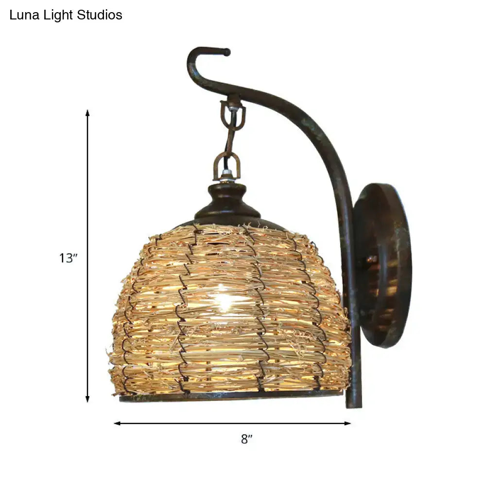 Handmade asian rattan dome wall sconce bedroom brown fixture type