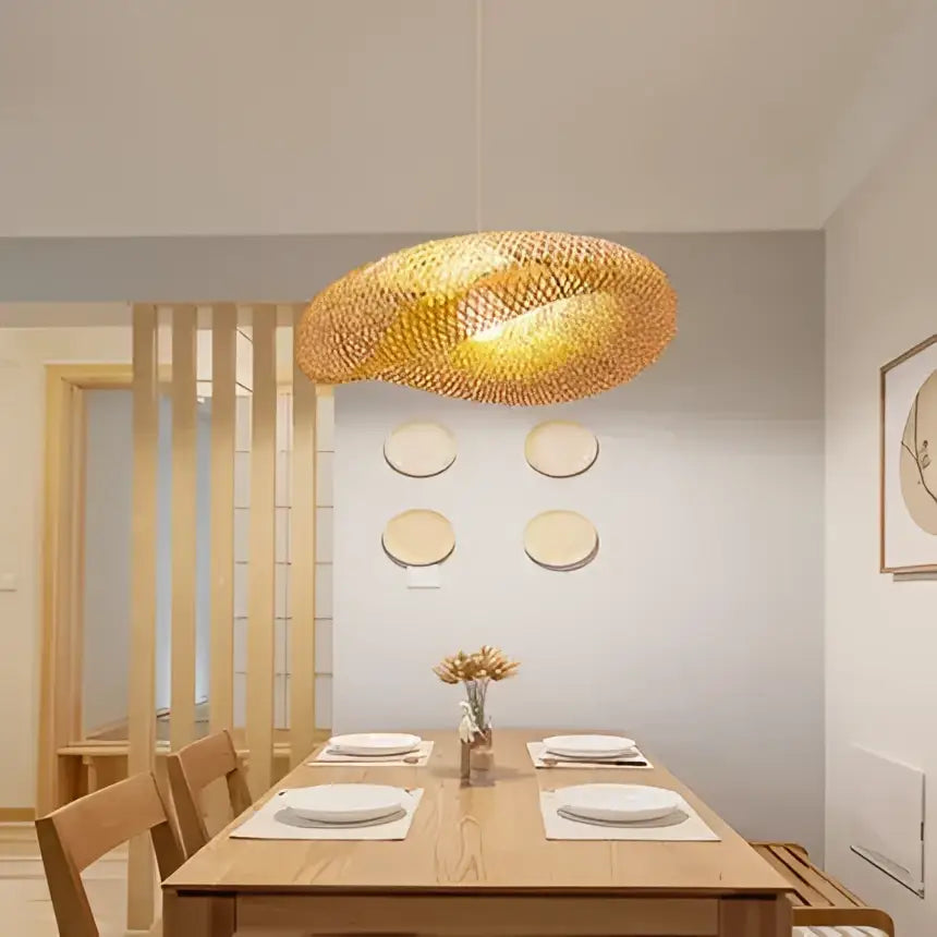Handmade golden brown bamboo wave pendant lights for dining room