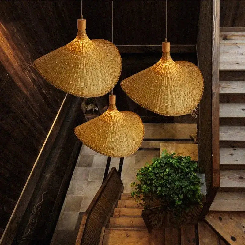 DecorBites™ Bamboo Pendant Chandelier: Handcrafted LED Rattan Hanging Light for Indoor Living Room