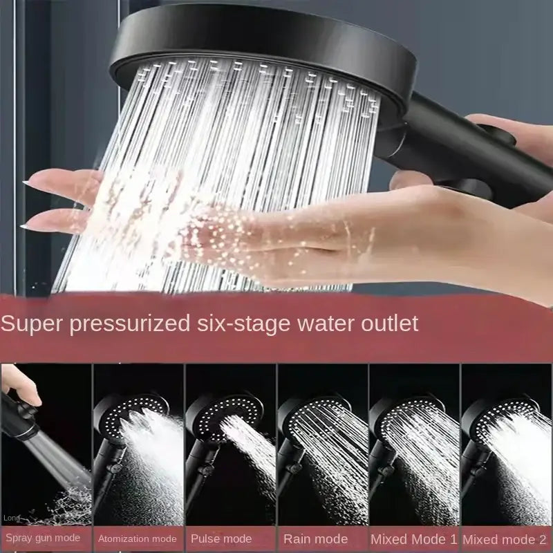 DecorBites™ Black Round High Pressure Shower Head with 6 Modes & Water Stop Knobs