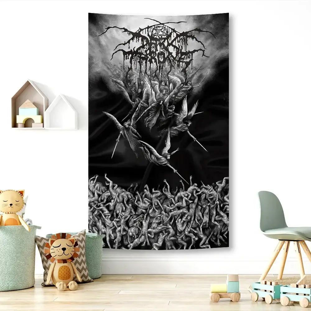 DecorBites™ Black Metal Hippie Hotel Tapestry Flag for Bohemian Bedroom Art