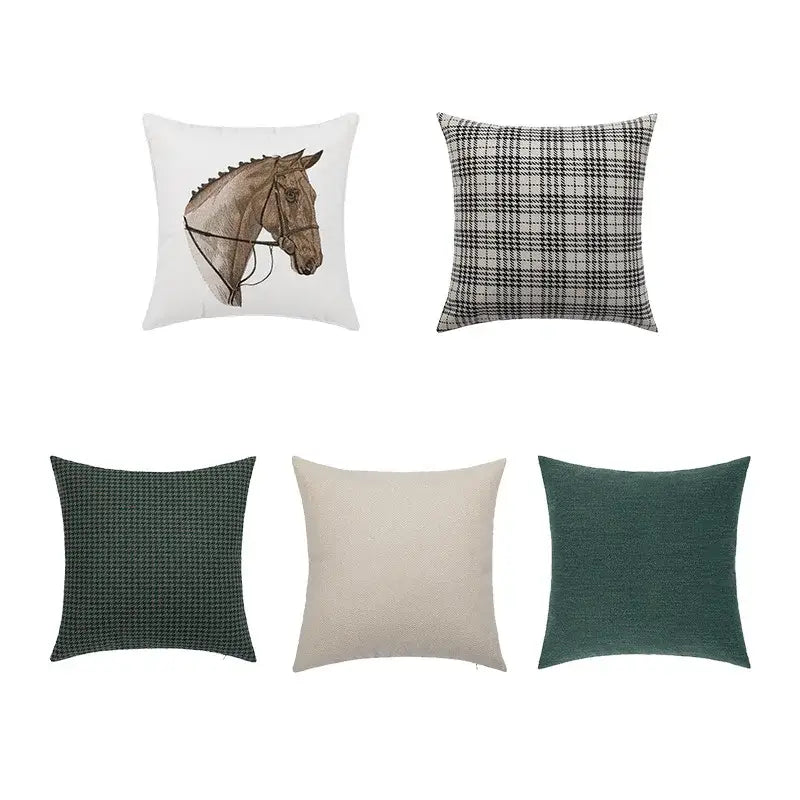 Horse head embroidery pillowcase brown & black living room decor