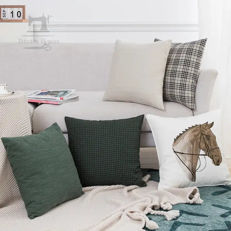 Horse head embroidery pillowcase brown & black living room decor