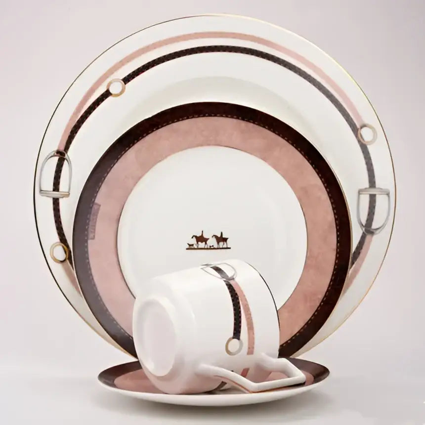 Horsebit pink & brown decorbites bone china tableware set dining room