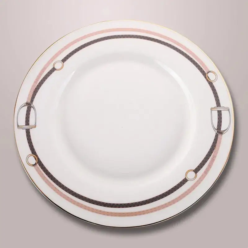 Horsebit pink & brown decorbites bone china tableware set dining room