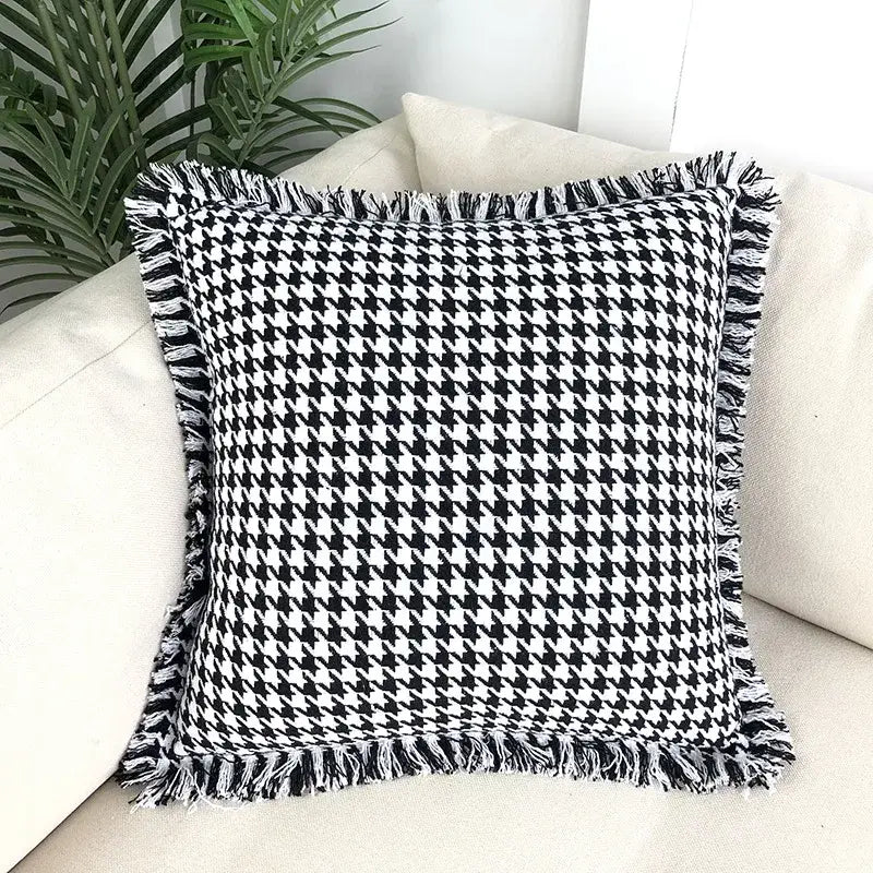 Houndstooth plaid pillow cover – black & white living room decor