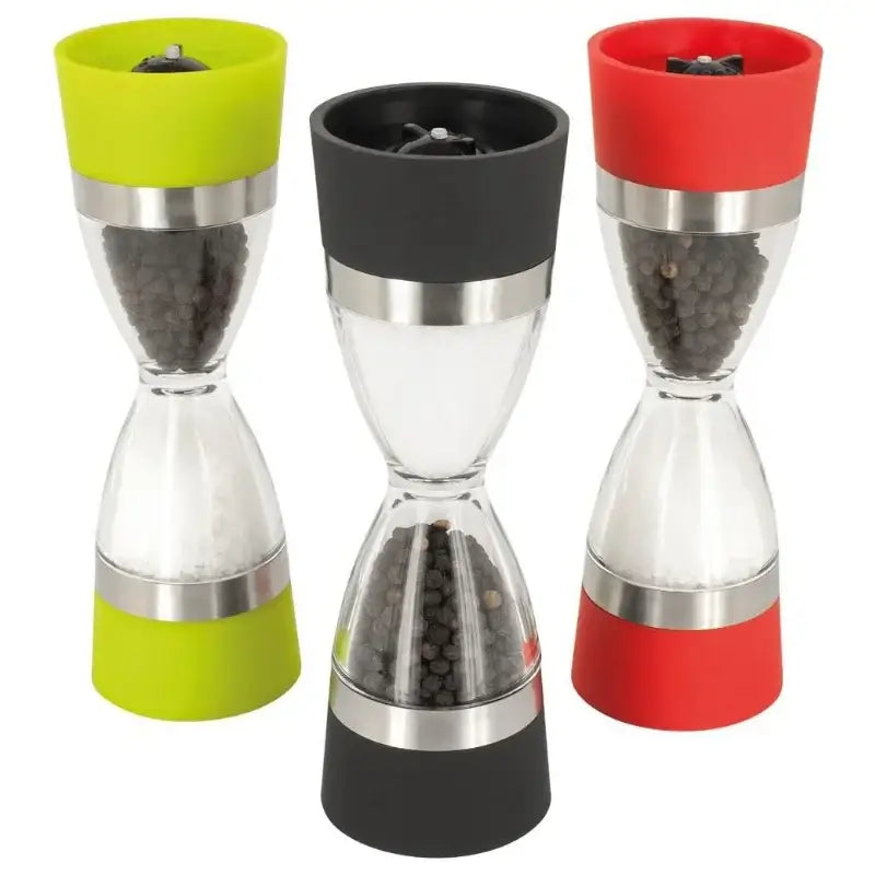 Hourglass shape black & stainless steel dual spice grinder kitchen