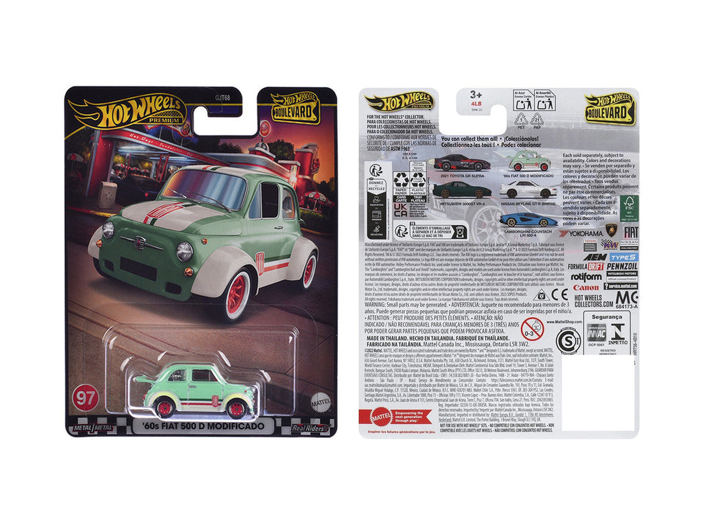 1960's Fiat 500 D Modificado Light Green with Stripes "Boulevard" Series Diecast Model Car by Hot Wheels