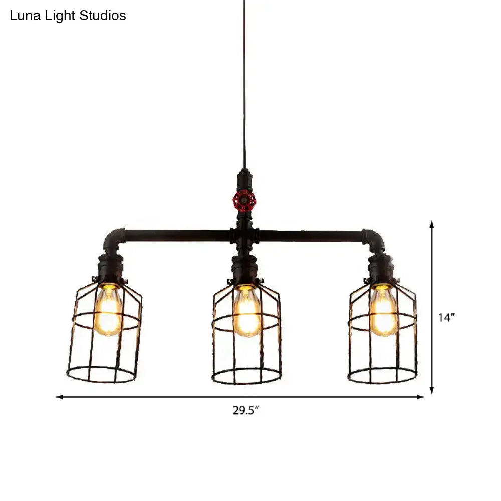 Industrial aged silver & black wire guard ceiling light dining room