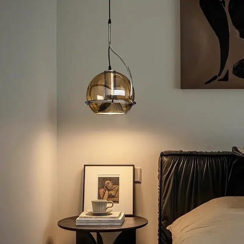 Industrial amber glass pendant light – kitchen chrome chandelier