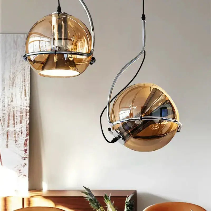 Industrial amber glass pendant light – kitchen chrome chandelier