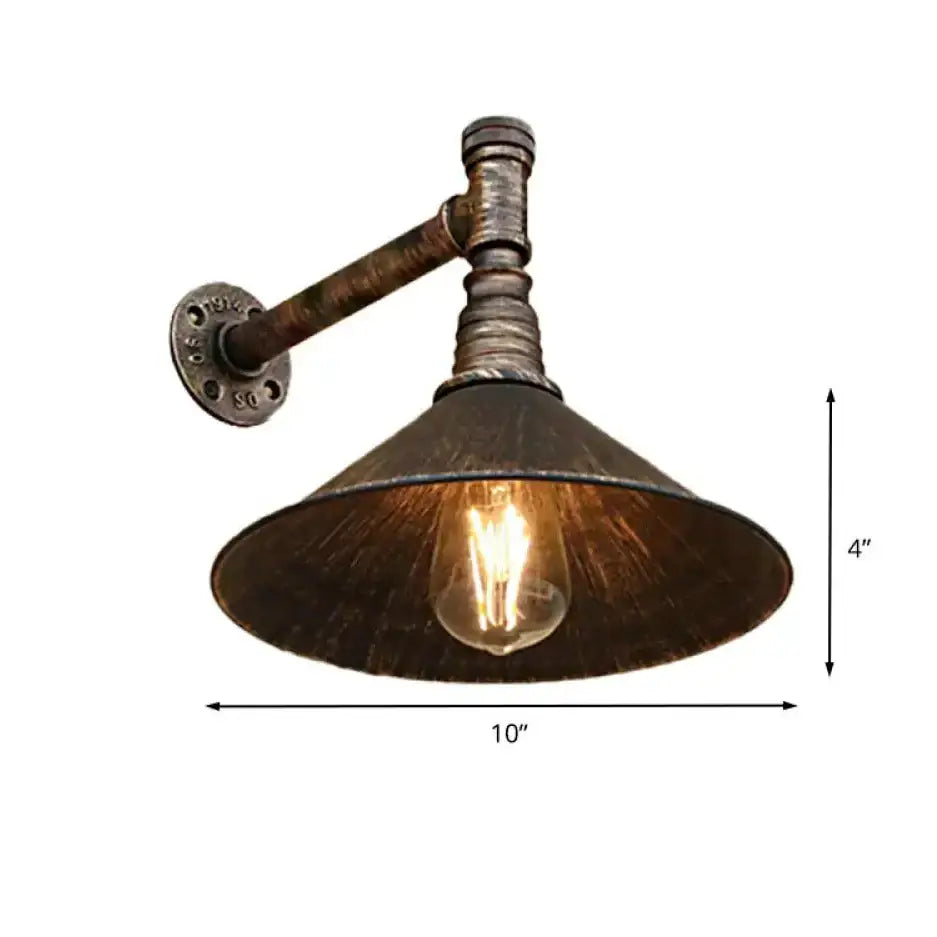 DecorBites™ Farmhouse Style Antique Brass Wall Sconce with Metallic Cone & Pipe - 1 Head Dining Room Lighting