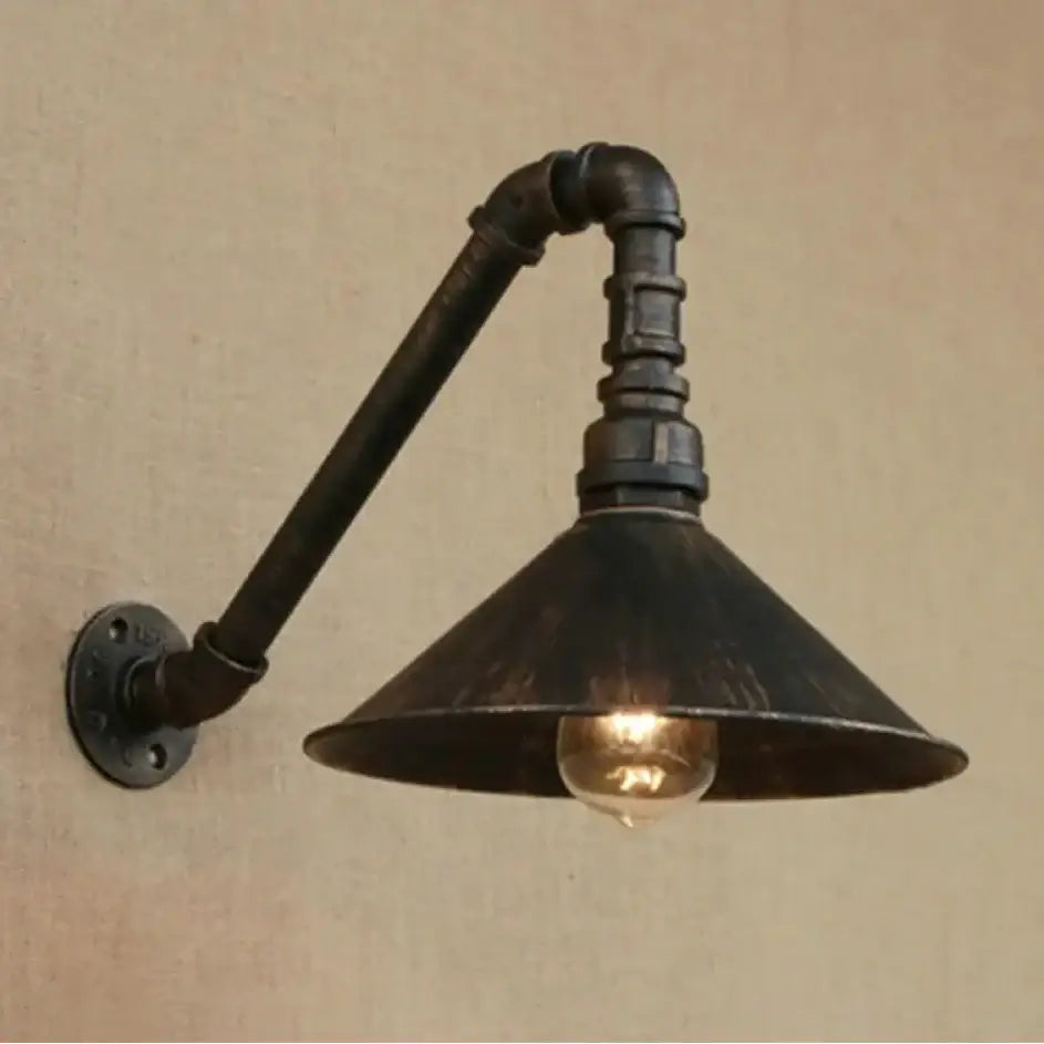 DecorBites™ Farmhouse Style Antique Brass Wall Sconce with Metallic Cone & Pipe - 1 Head Dining Room Lighting