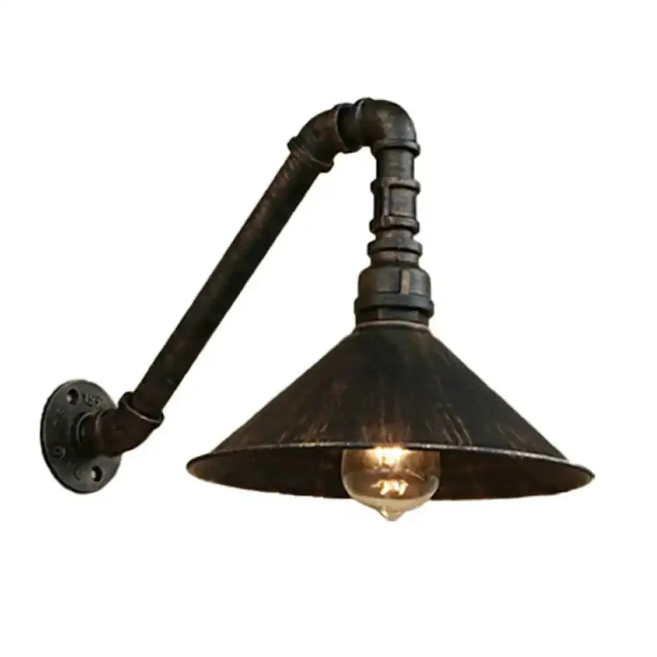 DecorBites™ Farmhouse Style Antique Brass Wall Sconce with Metallic Cone & Pipe - 1 Head Dining Room Lighting