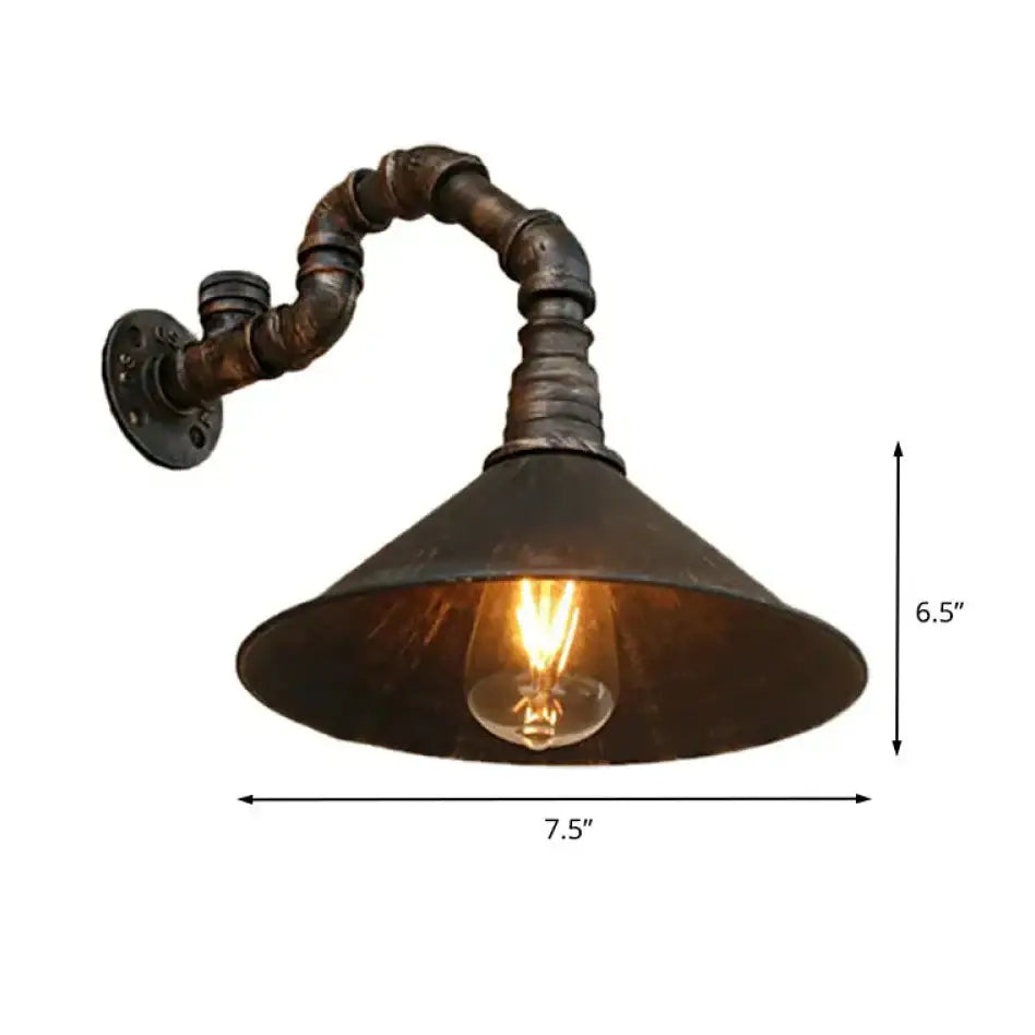 DecorBites™ Farmhouse Style Antique Brass Wall Sconce with Metallic Cone & Pipe - 1 Head Dining Room Lighting