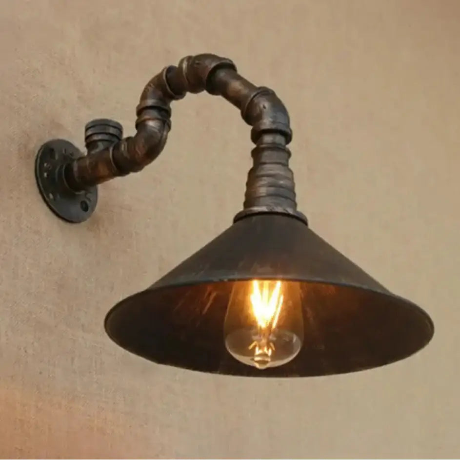DecorBites™ Farmhouse Style Antique Brass Wall Sconce with Metallic Cone & Pipe - 1 Head Dining Room Lighting