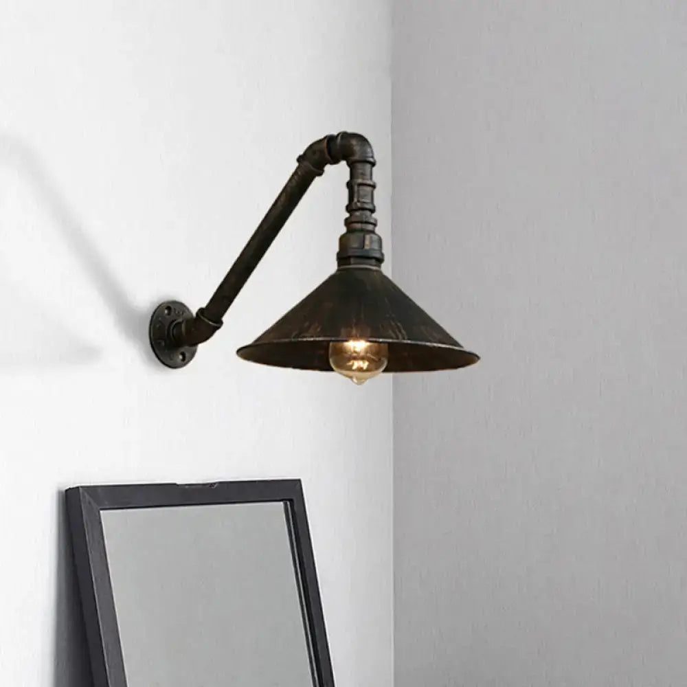 DecorBites™ Farmhouse Style Antique Brass Wall Sconce with Metallic Cone & Pipe - 1 Head Dining Room Lighting