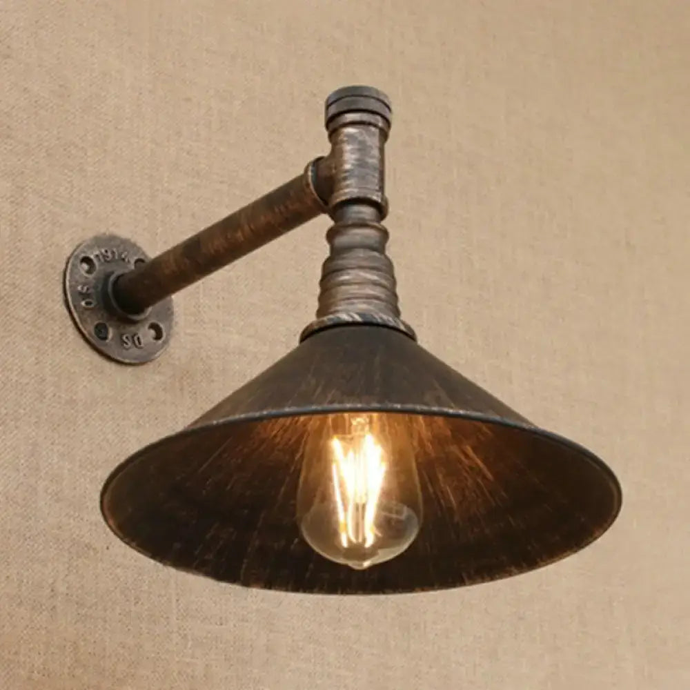 DecorBites™ Farmhouse Style Antique Brass Wall Sconce with Metallic Cone & Pipe - 1 Head Dining Room Lighting