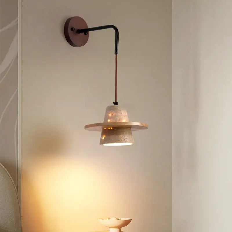 Industrial beige concrete wall lamp bedroom pull chain led