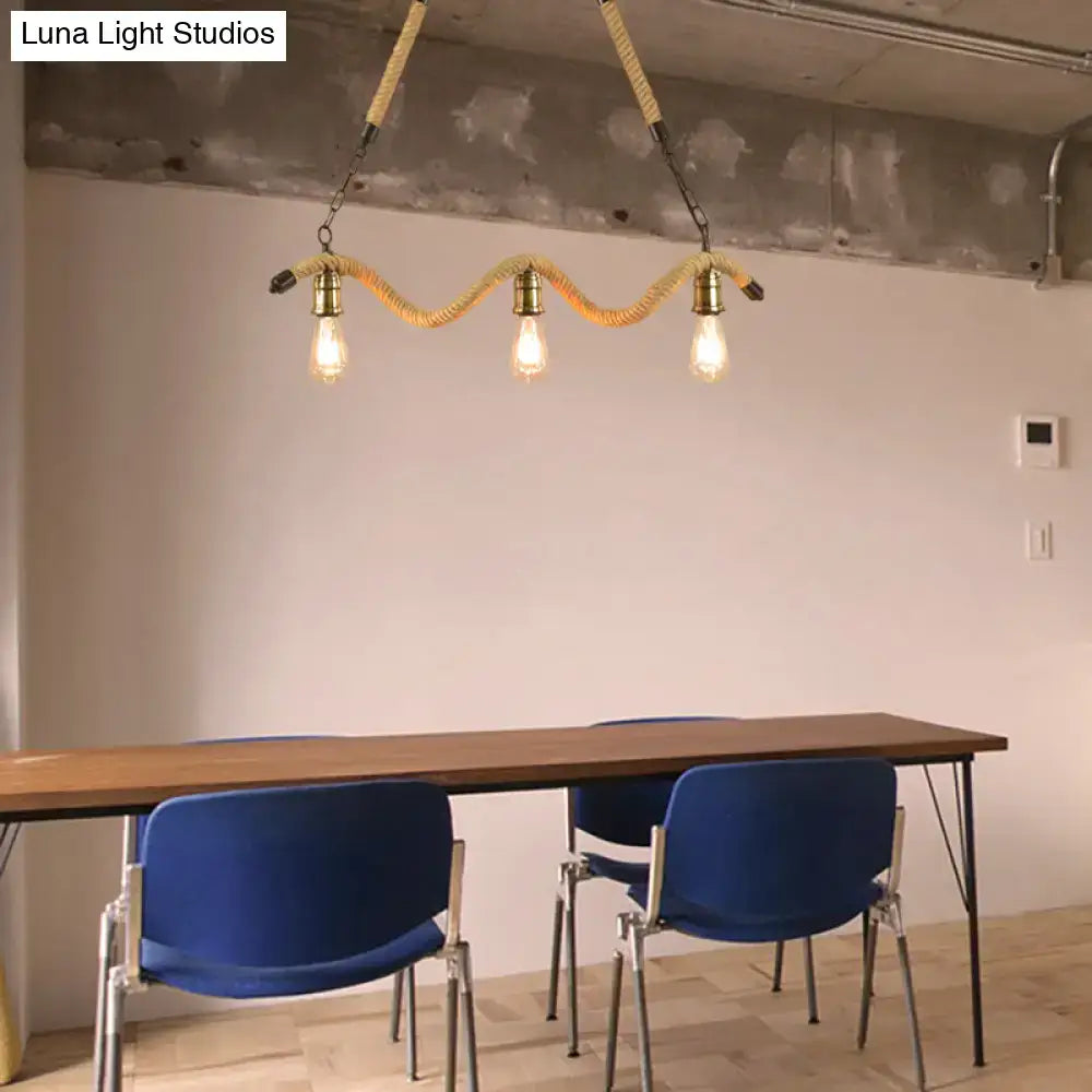 DecorBites™ Stylish Loft Hanging Island Light with Exposed Bulbs, Rope Design & 3 Lights in Beige for Dining Room