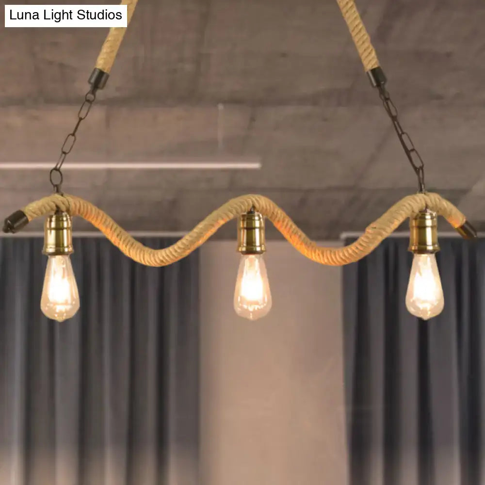 DecorBites™ Stylish Loft Hanging Island Light with Exposed Bulbs, Rope Design & 3 Lights in Beige for Dining Room
