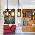 DecorBites™ Farmhouse Trapezoid Frame Island Pendant Light - 3-Light Metallic Chandelier in Black