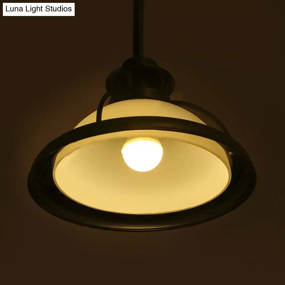 DecorBites™ White/Green Glass Dome Pendant Lighting with Industrial Vibe - 3 Lights, Ideal for Dining Table, Includes Chain