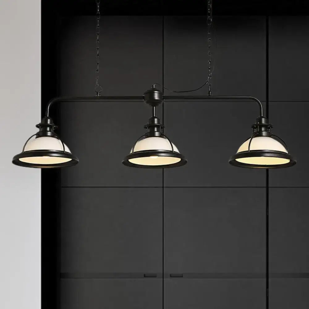 DecorBites™ White/Green Glass Dome Pendant Lighting with Industrial Vibe - 3 Lights, Ideal for Dining Table, Includes Chain