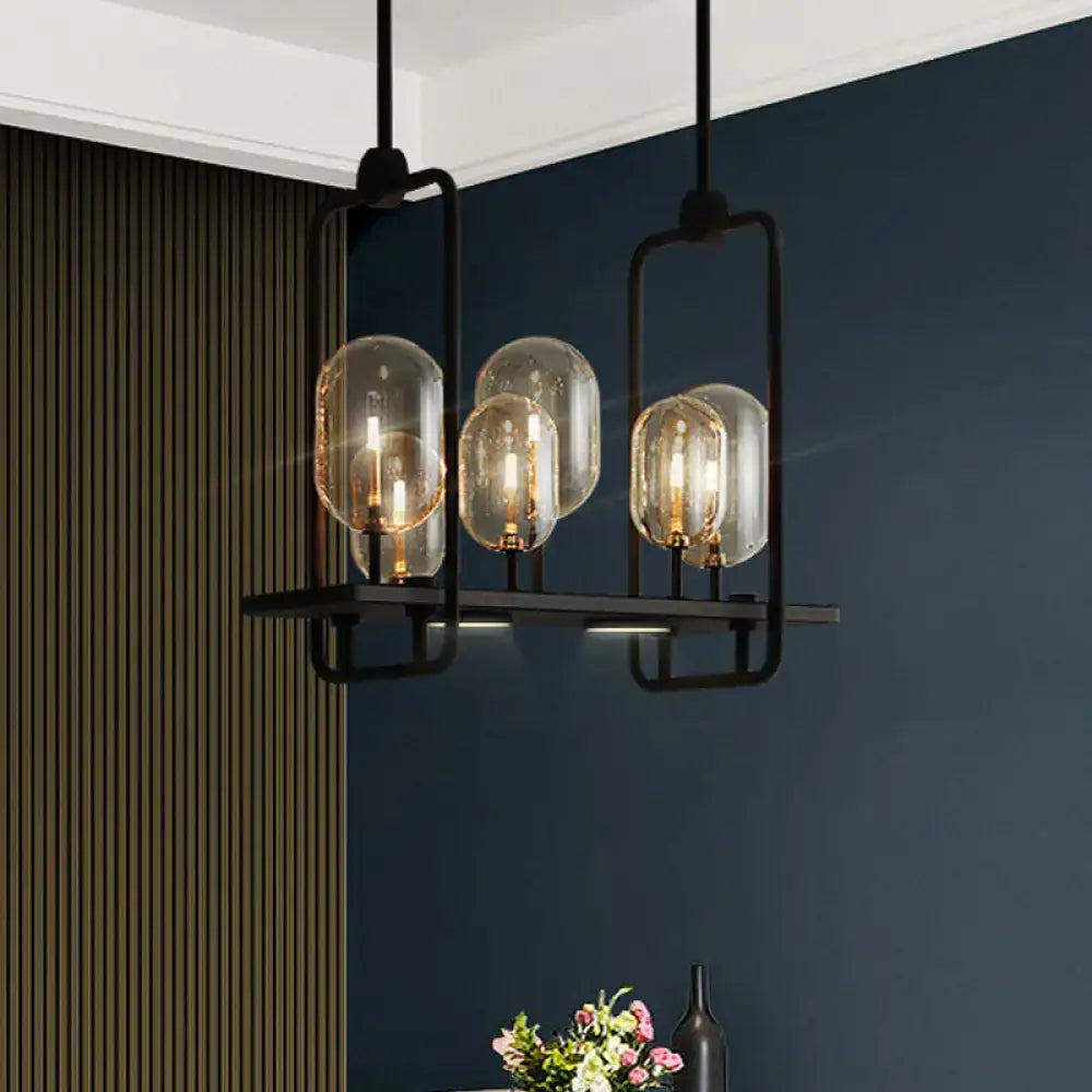 DecorBites™ Industrial Amber Glass Hanging Light Fixture - Capsule Restaurant Island Lighting (6/8 Bulbs, Black)