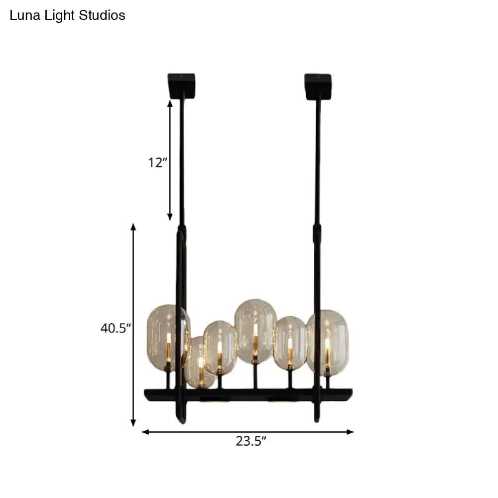 DecorBites™ Industrial Amber Glass Hanging Light Fixture - Capsule Restaurant Island Lighting (6/8 Bulbs, Black)