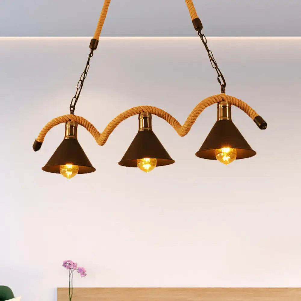Industrial black and brass island ceiling light kitchen rope pendant