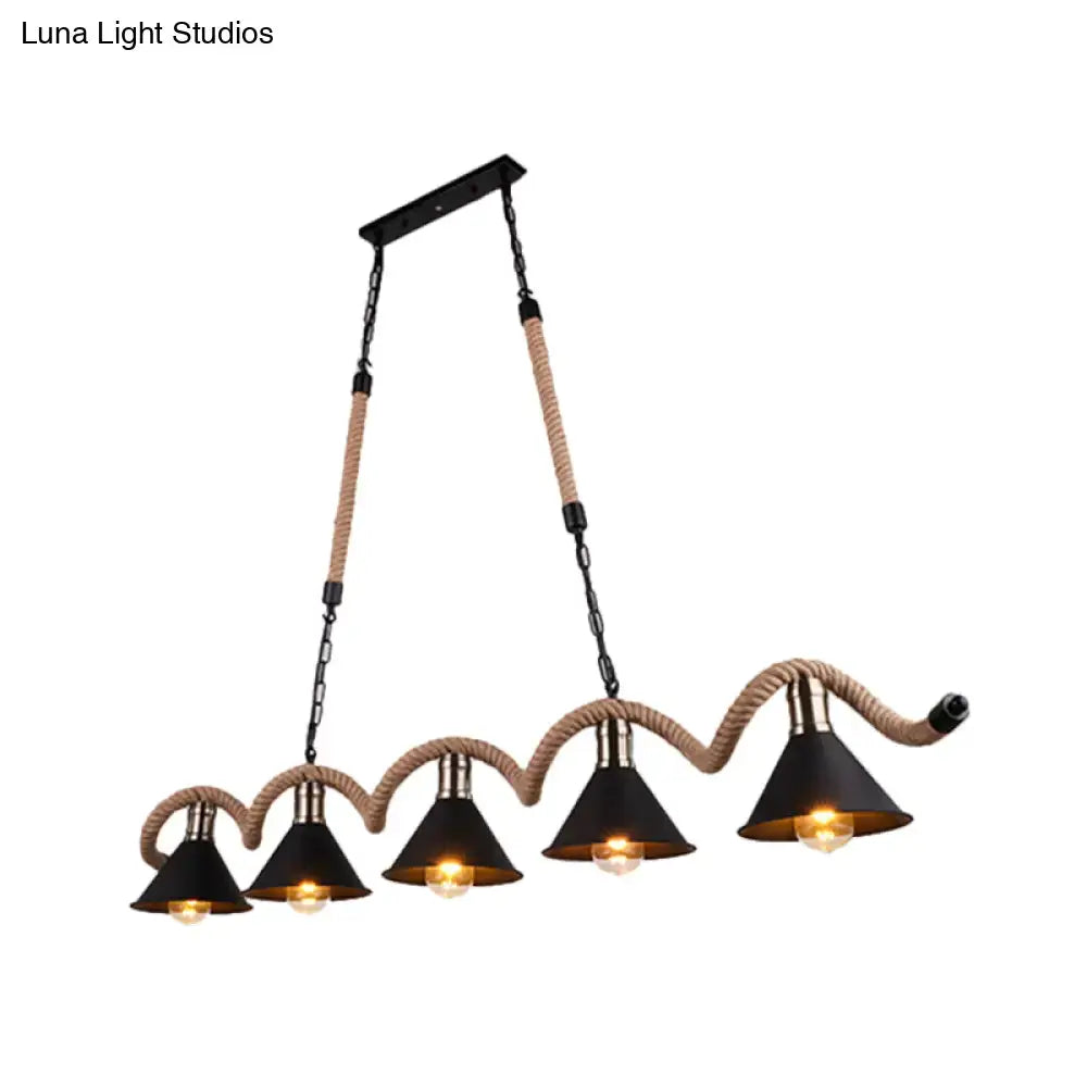 Industrial black and brass island ceiling light kitchen rope pendant