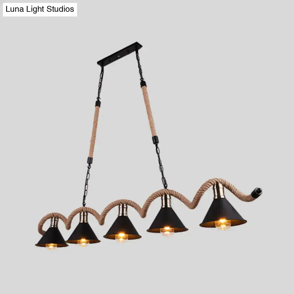 Industrial black and brass island ceiling light kitchen rope pendant