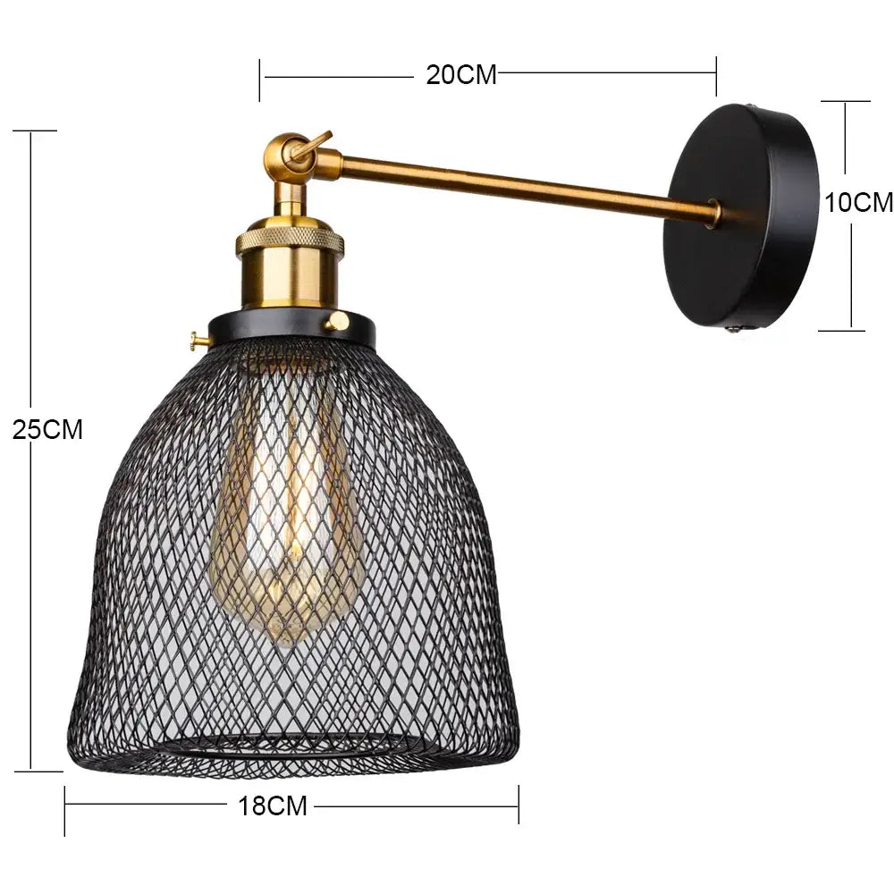 Industrial black and brass led cage wall sconce living room light