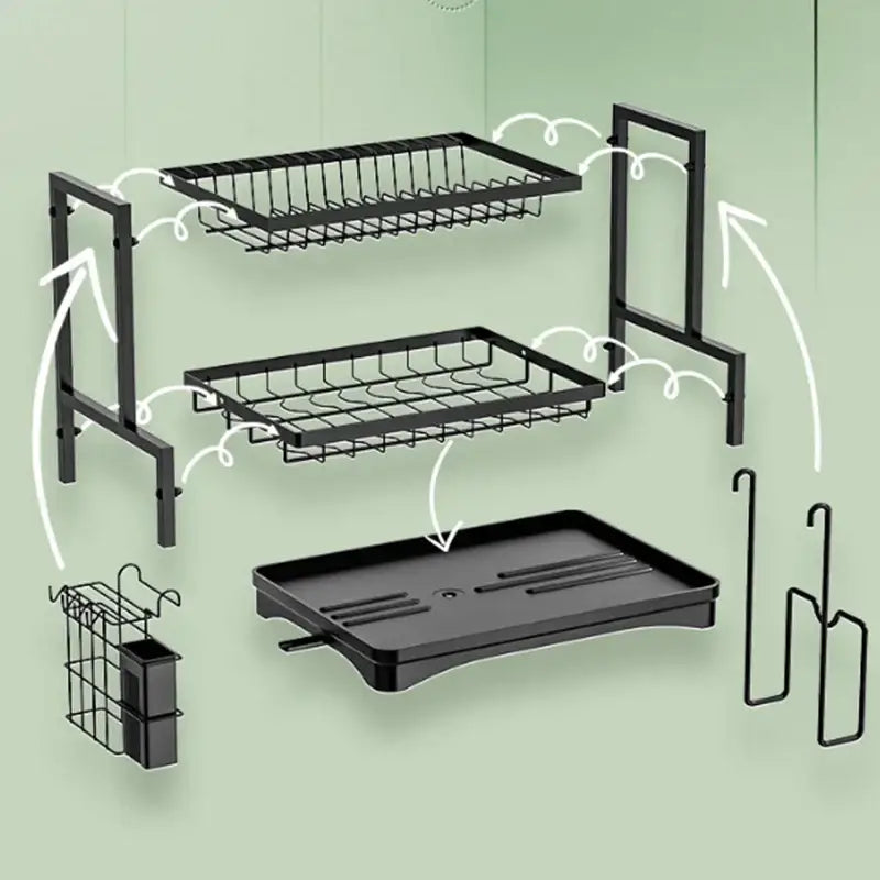 DecorBites™ 2 Tier Kitchen Storage & Drying Rack - Countertop Organizer for Dinnerware & Utensils