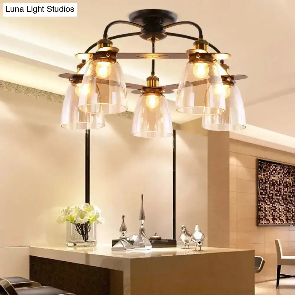 DecorBites™ Industrial Cognac Glass Bell Semi Flush Ceiling Lamp (3/5/6 Heads) in Aged Brass - Perfect for Living Room