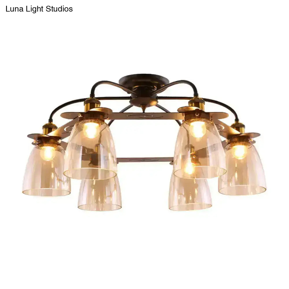 DecorBites™ Industrial Cognac Glass Bell Semi Flush Ceiling Lamp (3/5/6 Heads) in Aged Brass - Perfect for Living Room