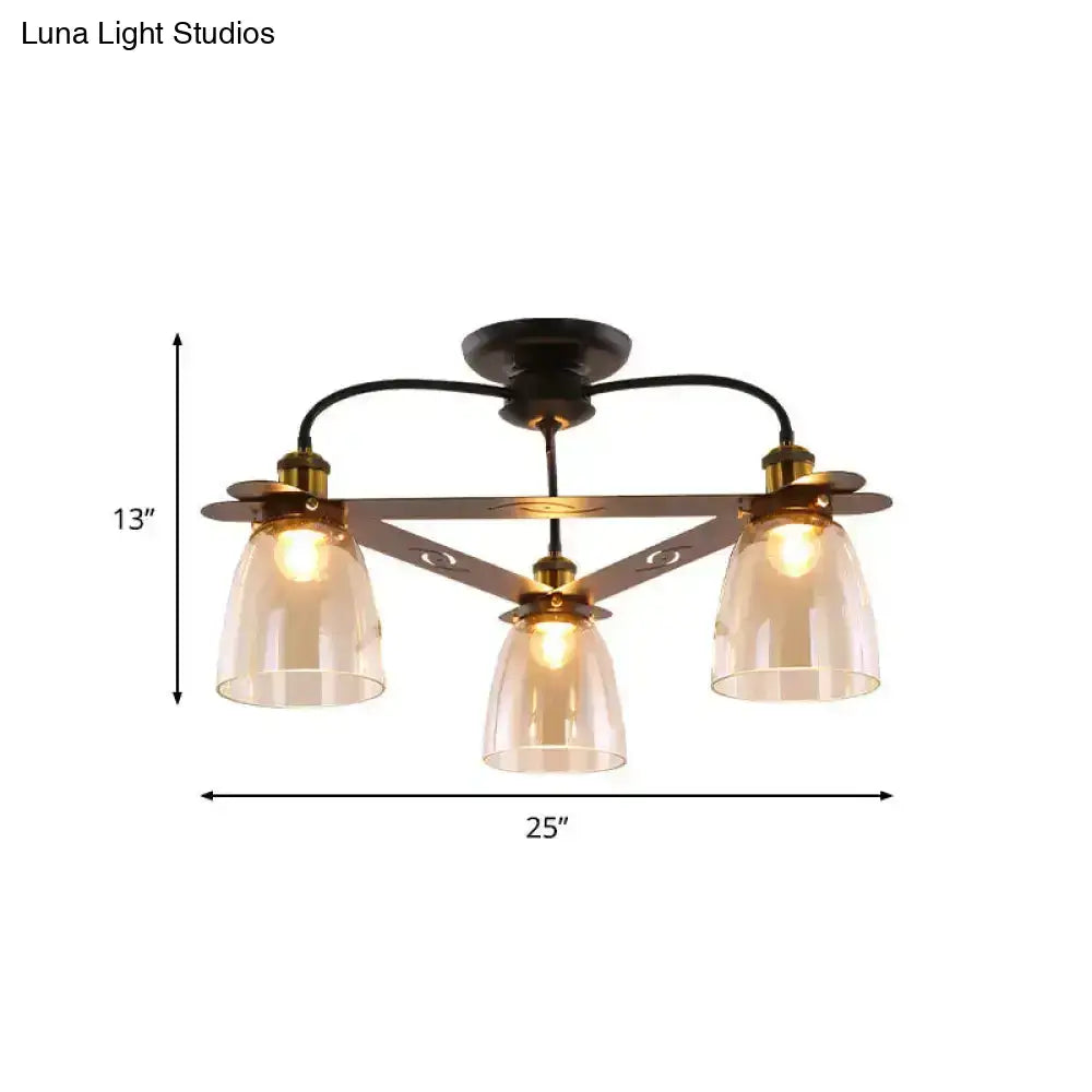 DecorBites™ Industrial Cognac Glass Bell Semi Flush Ceiling Lamp (3/5/6 Heads) in Aged Brass - Perfect for Living Room
