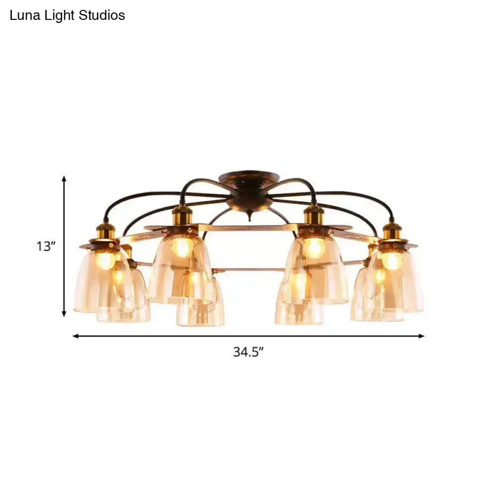 DecorBites™ Industrial Cognac Glass Bell Semi Flush Ceiling Lamp (3/5/6 Heads) in Aged Brass - Perfect for Living Room