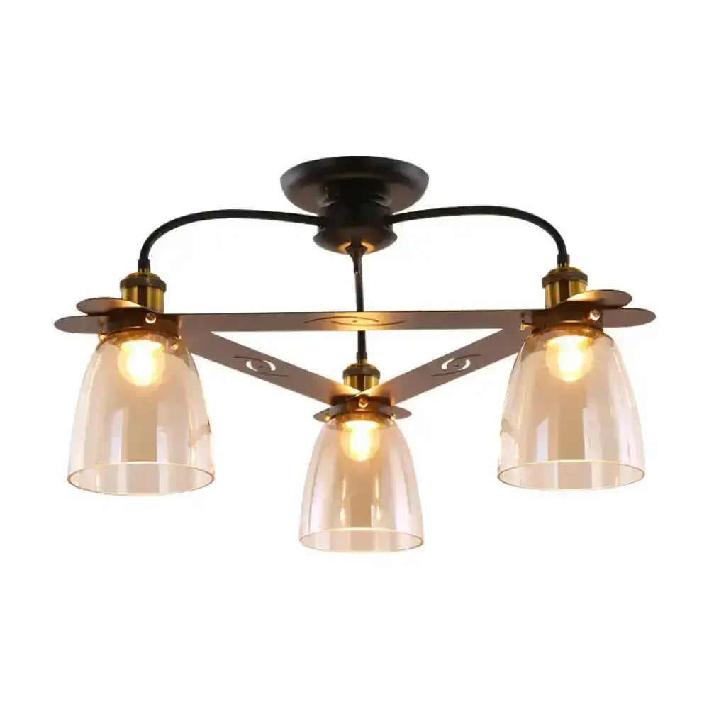 DecorBites™ Industrial Cognac Glass Bell Semi Flush Ceiling Lamp (3/5/6 Heads) in Aged Brass - Perfect for Living Room