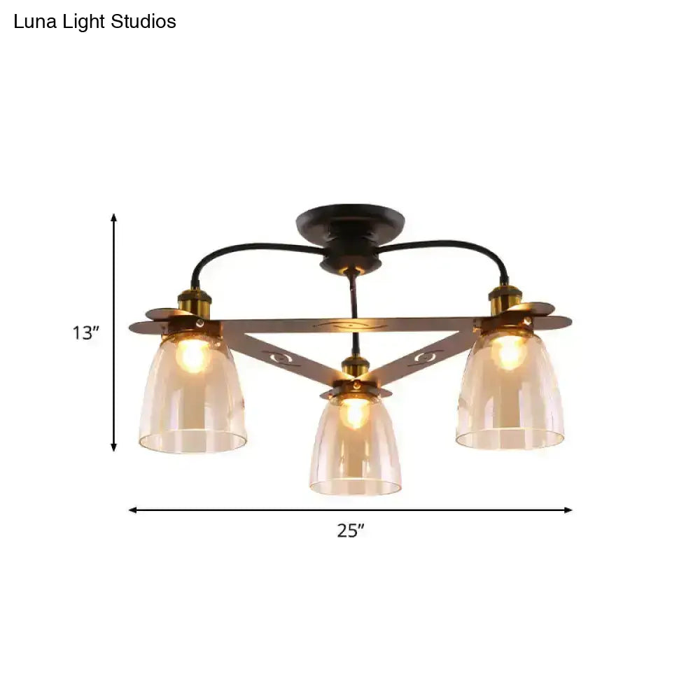 DecorBites™ Industrial Cognac Glass Bell Semi Flush Ceiling Lamp (3/5/6 Heads) in Aged Brass - Perfect for Living Room