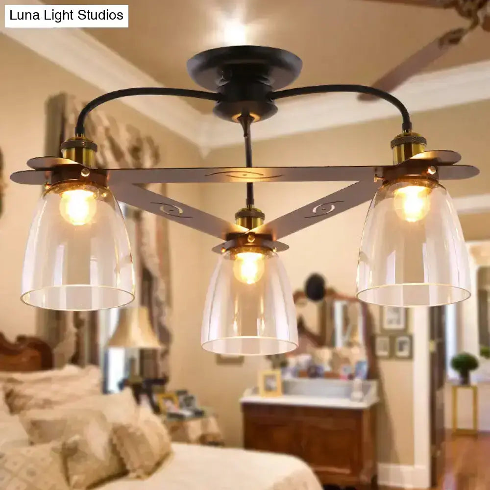 DecorBites™ Industrial Cognac Glass Bell Semi Flush Ceiling Lamp (3/5/6 Heads) in Aged Brass - Perfect for Living Room