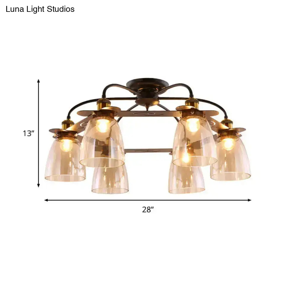 DecorBites™ Industrial Cognac Glass Bell Semi Flush Ceiling Lamp (3/5/6 Heads) in Aged Brass - Perfect for Living Room