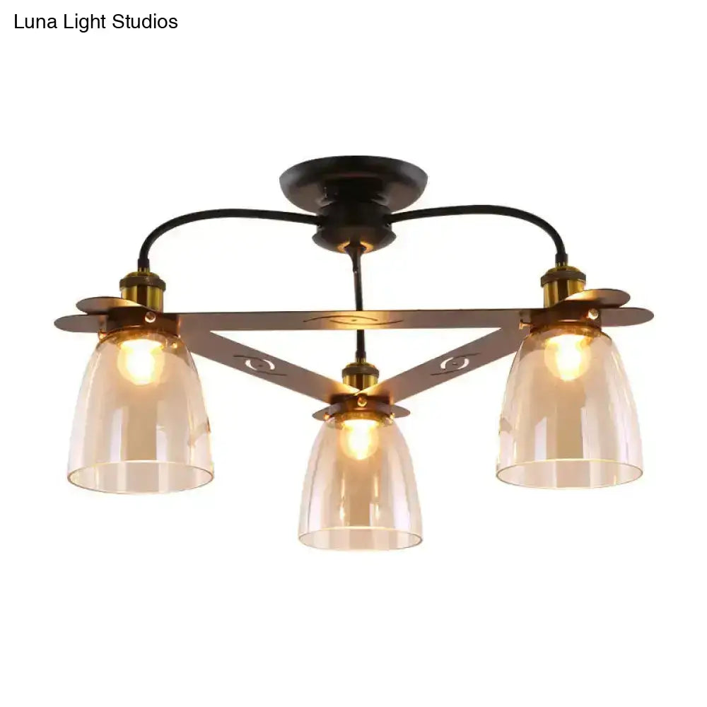 DecorBites™ Industrial Cognac Glass Bell Semi Flush Ceiling Lamp (3/5/6 Heads) in Aged Brass - Perfect for Living Room
